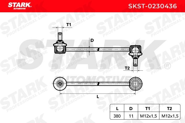 SKST-0230436 Anti-roll bar linkage SKST-0230436 STARK Front axle both sides, 380mm, M12 x 1.5 , Steel