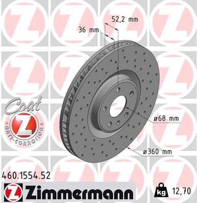 ZIMMERMANN SPORT COAT Z 460.1554.52 Brake disc 360x36mm, 6/5, 5x112, internally vented, Perforated, Coated, High-carbon