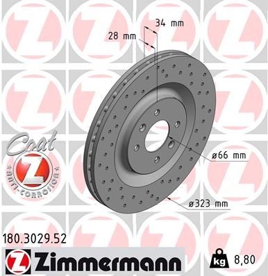 ZIMMERMANN SPORT COAT Z 323x28mm, 6/4, 4x108, internally vented, Perforated, Coated Ø: 323mm, Rim: 4-Hole, Brake Disc Thickness: 28mm Brake rotor 180.3029.52 buy