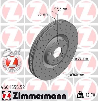 ZIMMERMANN SPORT COAT Z 460.1555.52 Brake disc 360x36mm, 6/5, 5x112, internally vented, Perforated, Coated, High-carbon