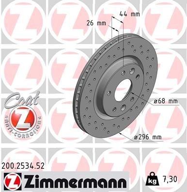 ZIMMERMANN SPORT COAT Z 200.2534.52 Brake disc 296x26mm, 7/5, 5x114, internally vented, Perforated, Coated