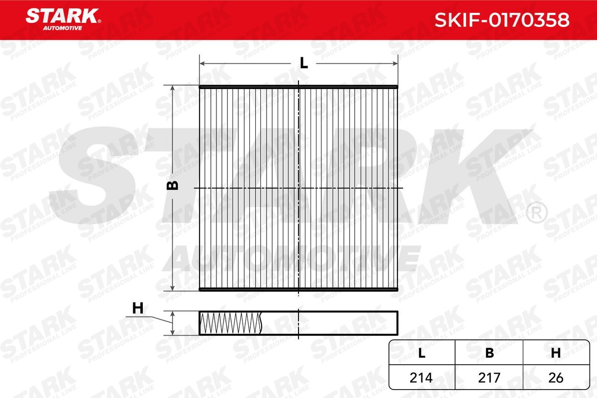 STARK SKIF-0170358 Pollen filter Pollen Filter, Filter Insert, 214 mm x 217 mm x 26 mm