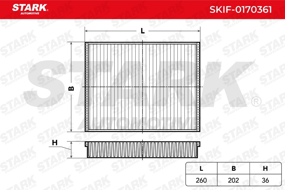 STARK SKIF-0170361 Pollen filter Filter Insert, Particulate Filter, 260 mm x 202 mm x 36 mm, rectangular