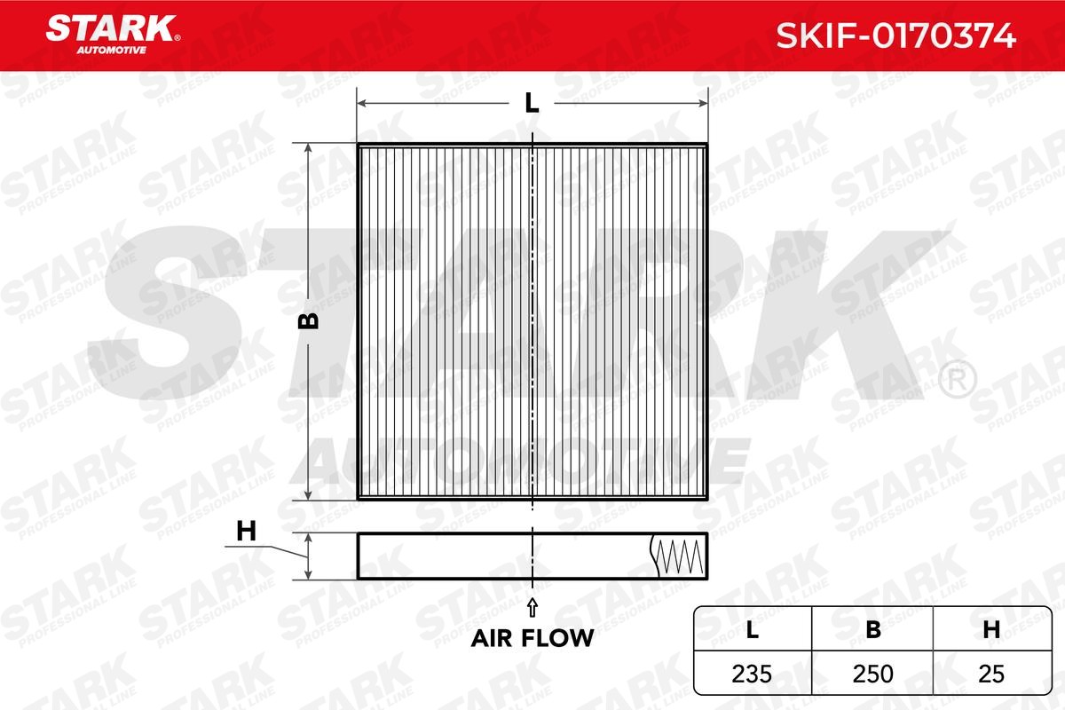 SKIF-0170374 Air con filter SKIF-0170374 STARK Activated Carbon Filter, Filter Insert, 235 mm x 250 mm, Activated Carbon
