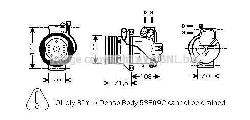 PRASCO MTAK249 Air conditioning compressor 5SE09C, PAG 46, R 134a
