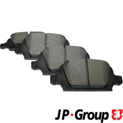 JP GROUP 1263700510 Brake pad set Rear Axle, with acoustic wear warning