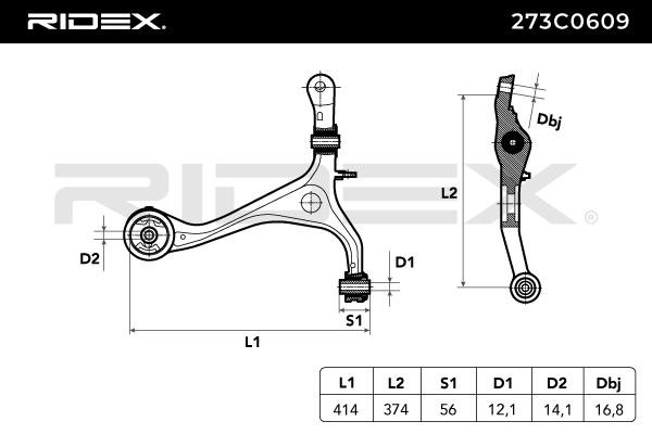 RIDEX 273C0609 Suspension arm Control Arm, Cast Iron, Cone Size: 16,8 mm