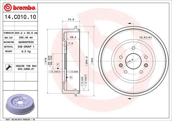 BREMBO 14.C010.10 Brake Drum 254,2mm