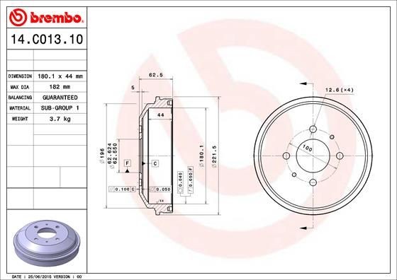 BREMBO 14.C013.10 Brake Drum 180mm