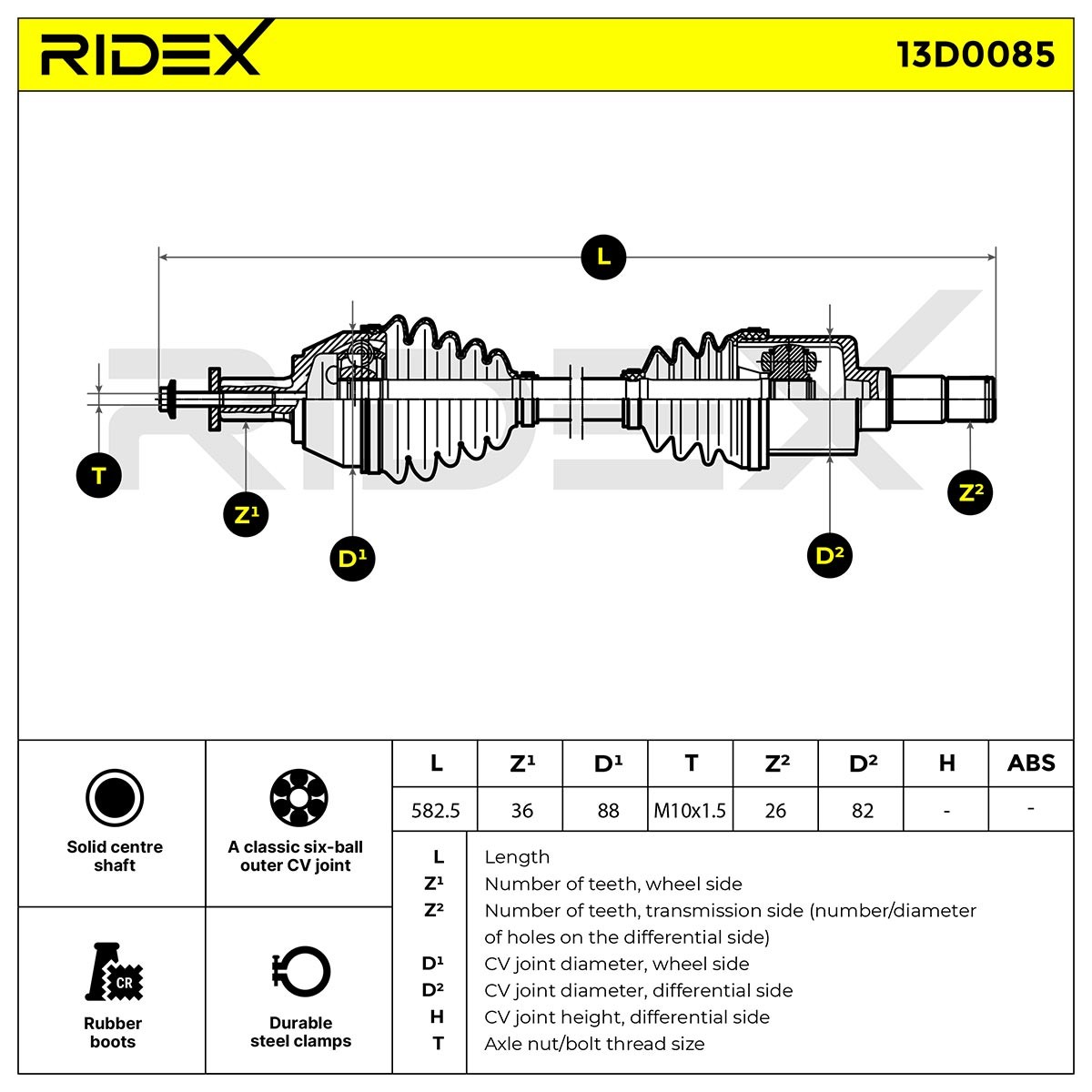 RIDEX 13D0085 CV axle shaft Front Axle Left, 581mm