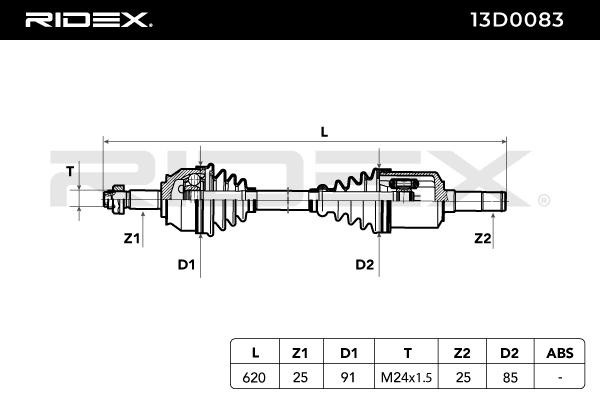 RIDEX Axle shaft 13D0083 for ALFA ROMEO 147, GT
