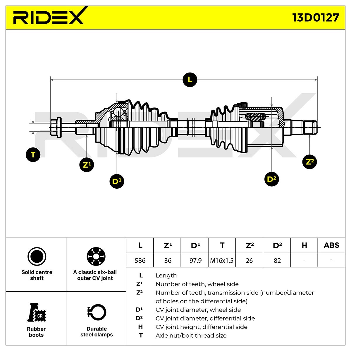 13D0127 CV shaft 13D0127 RIDEX Front Axle Left, 587,5mm