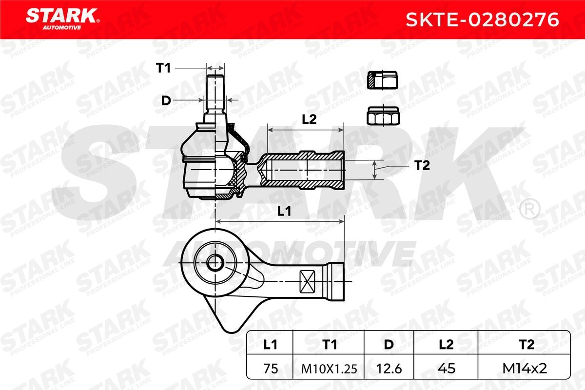 SKTE-0280276 Tie rod end SKTE-0280276 STARK Cone Size 12,6 mm, Front Axle, Left, outer