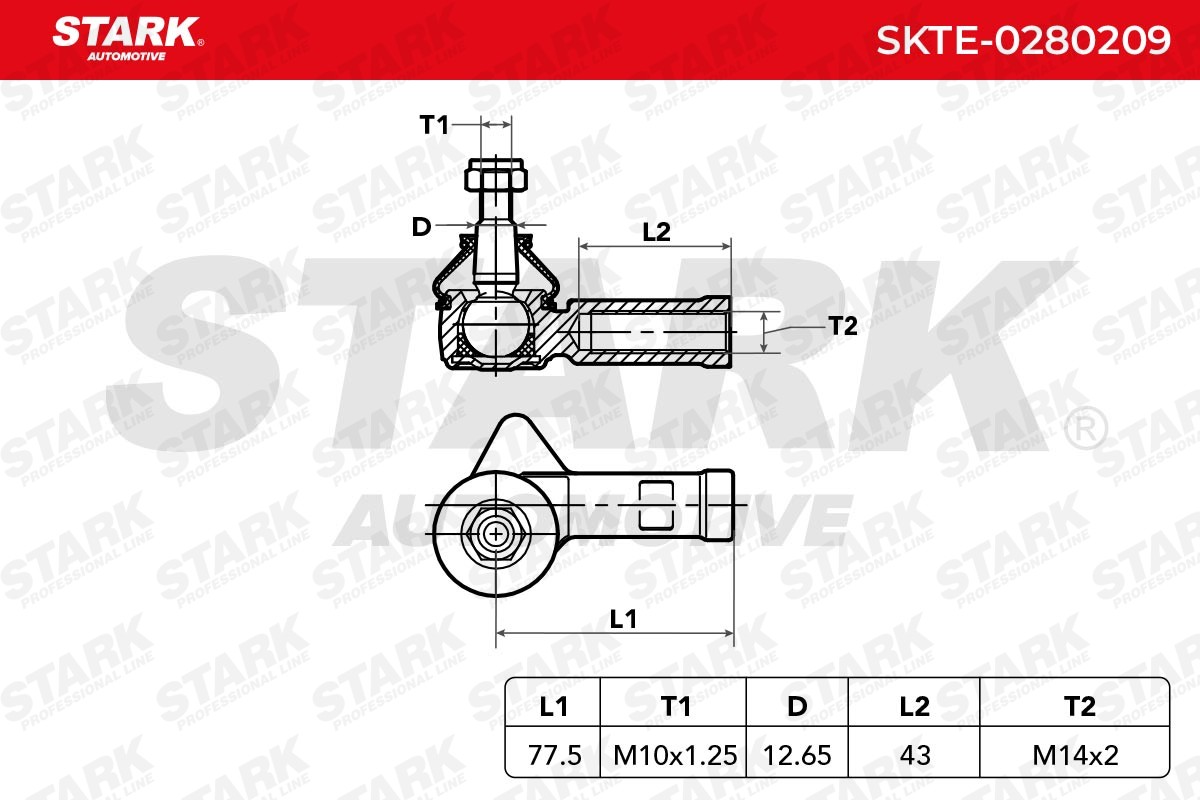 SKTE-0280209 Tie rod end SKTE-0280209 STARK Cone Size 12,5 mm, Front Axle, Right, outer