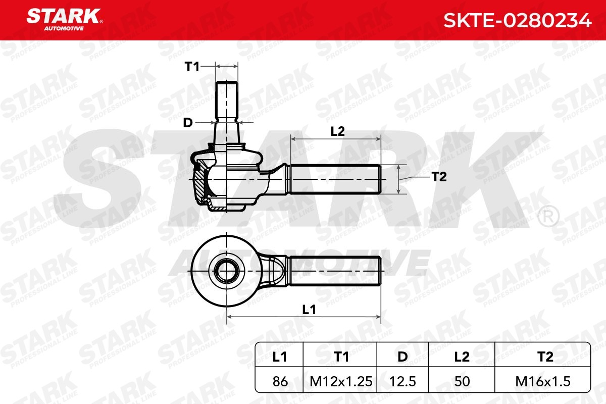 SKTE-0280234 Tie rod end SKTE-0280234 STARK Cone Size 12,5 mm, M12x1.25, Front