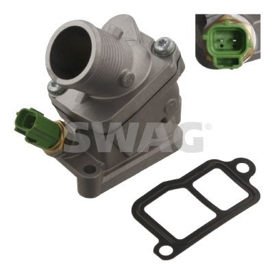 SWAG 55 93 4850 Engine thermostat Opening Temperature: 90°C, with seal, with sensor, Cast Aluminium, with housing