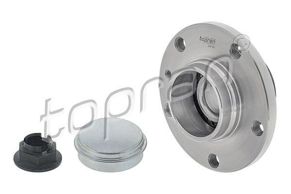 TOPRAN 208 082 Wheel Hub 5x110, with grease cap, with nut, Wheel Bearing integrated into wheel hub, Rear Axle Left, Rear Axle Right