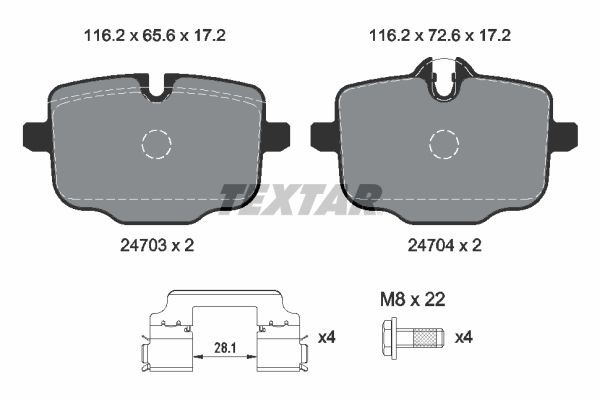 TEXTAR 2470303 Brake pad set prepared for wear indicator, with brake caliper screws, with accessories