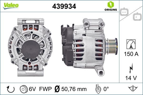 VALEO NEW ORIGINAL PART 14V, 150A, Ø 51 mm Number of ribs: 6 Generator 439934 buy