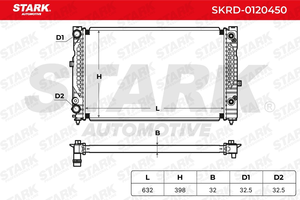 SKRD-0120450 Radiator SKRD-0120450 STARK Aluminium, for vehicles with/without air conditioning, Automatic Transmission