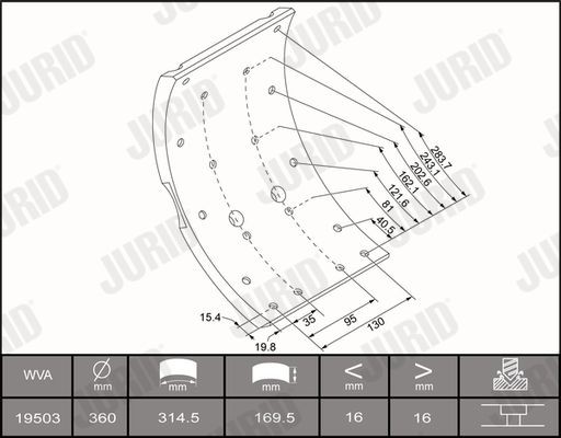 19503 JURID 1950319530 Brake Lining Kit, drum brake 1906222