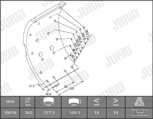 JURID 1991801250 Bremsbelagsatz, Trommelbremse für IVECO M LKW in Original Qualität