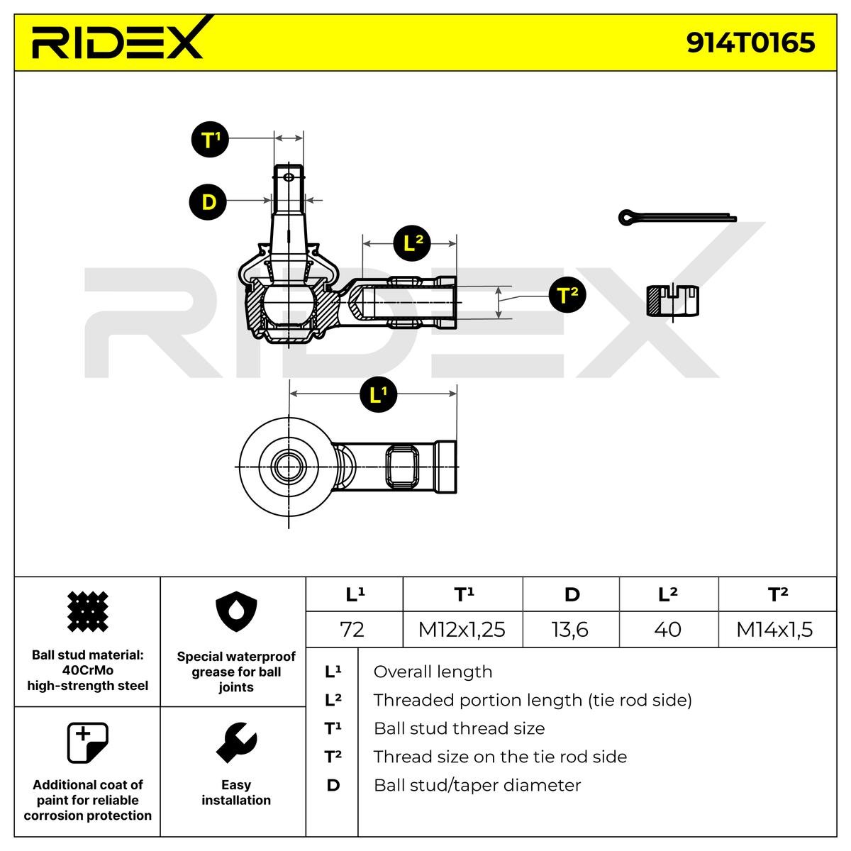 OEM-quality RIDEX 914T0165 Track rod end