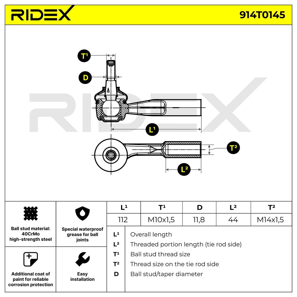 OEM-quality RIDEX 914T0145 Track rod end