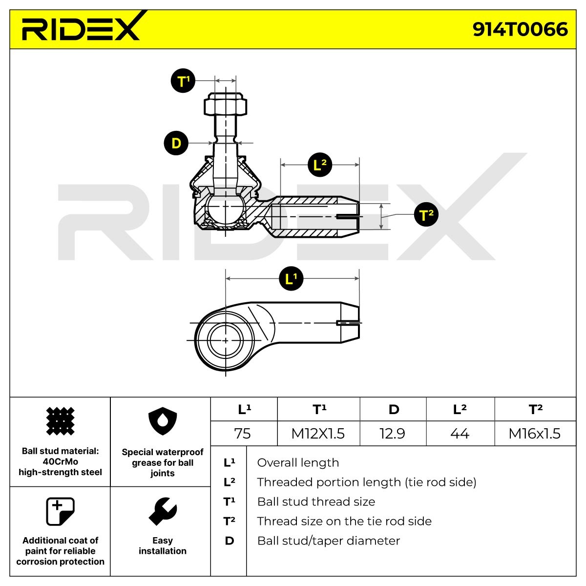 OEM-quality RIDEX 914T0066 Track rod end
