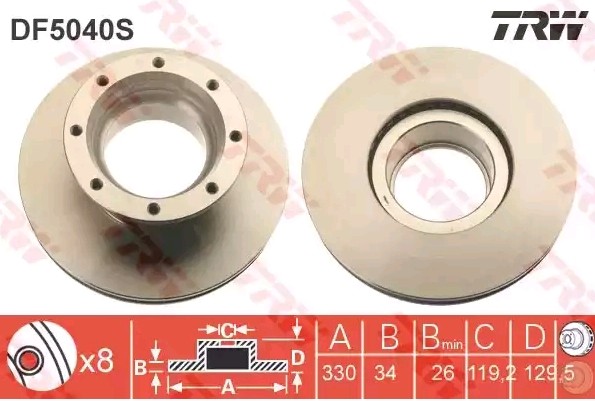 TRW 330x34mm, 8x177, Vented Ø: 330mm, Num. of holes: 8, Brake Disc Thickness: 34mm Brake rotor DF5040S buy