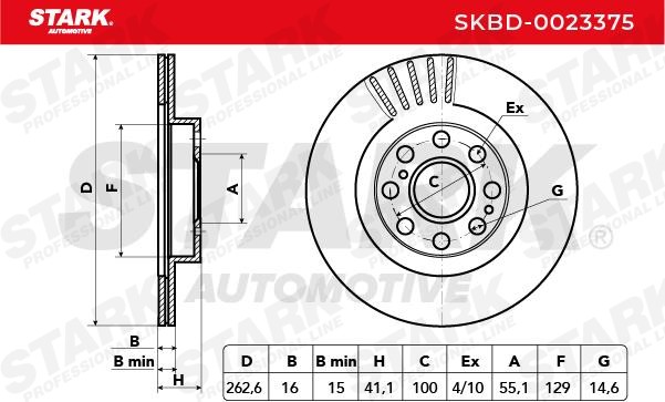 SKBD-0023375 Brake discs SKBD-0023375 STARK Rear Axle, 262,6x16mm, 4/10x100, internally vented