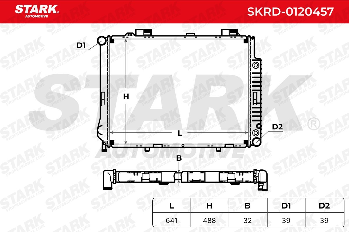STARK SKRD-0120457 Engine radiator Aluminium, for vehicles with/without air conditioning, with accessories, Mechanically jointed cooling fins