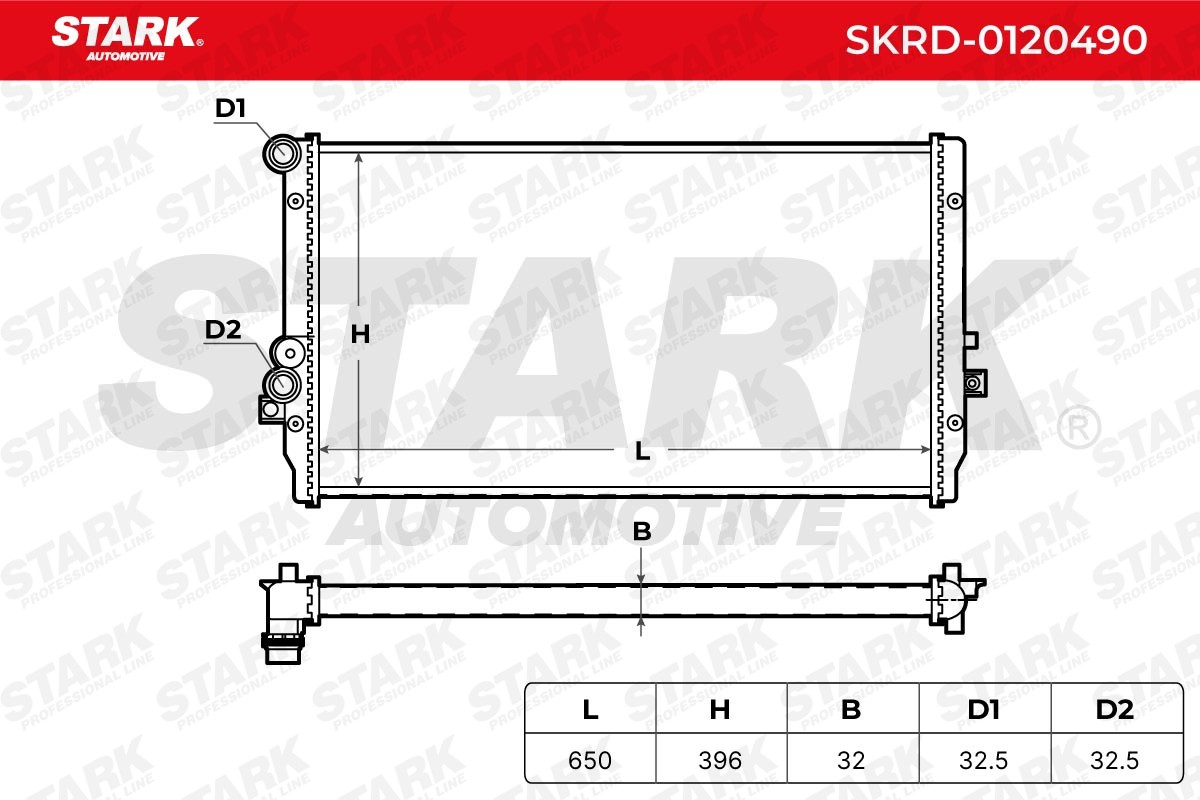 STARK SKRD-0120490 Engine radiator Aluminium, 645 x 405 x 32 mm, with accessories, Brazed cooling fins