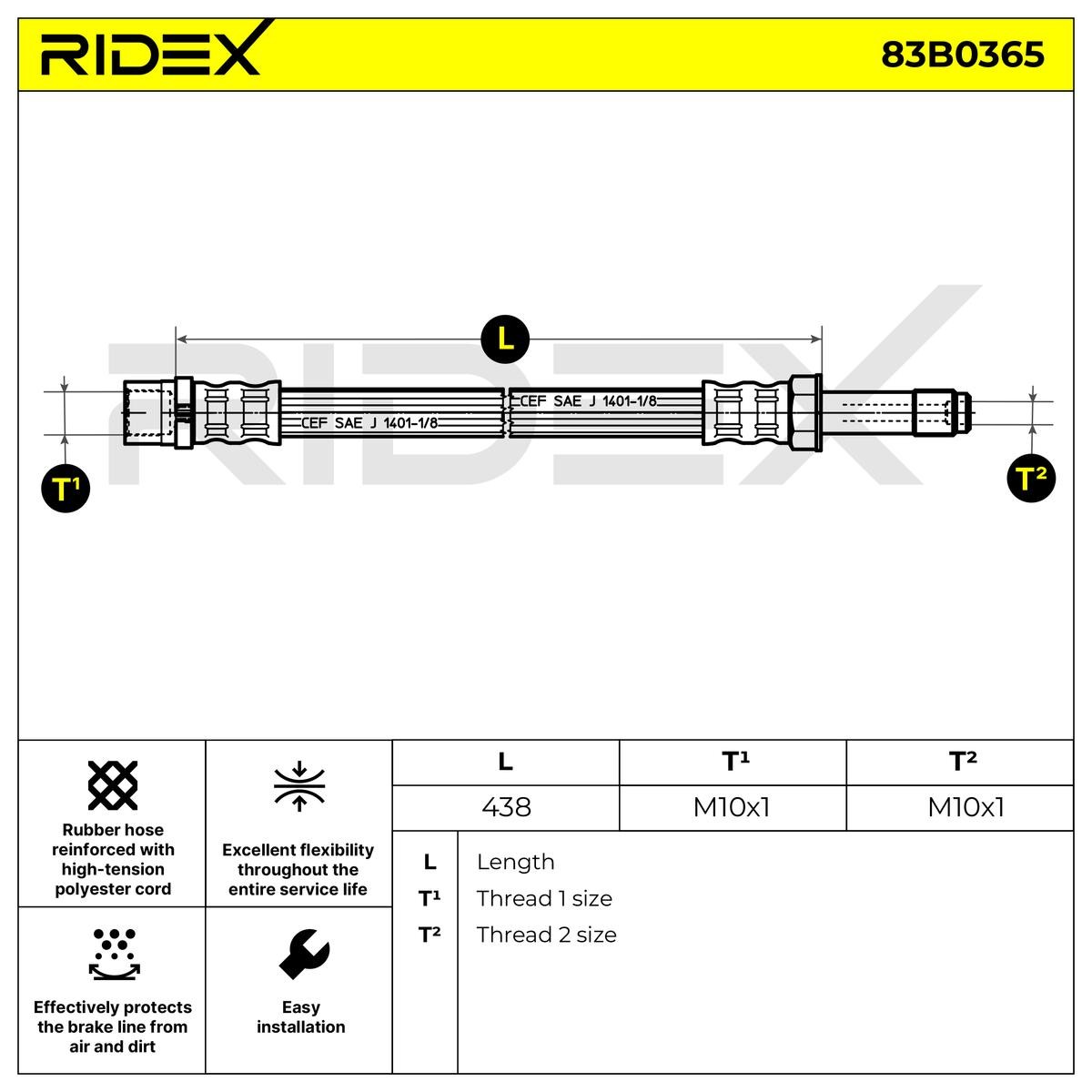 RIDEX 83B0365 Brake hose Rear Axle, 438 mm, F10X1