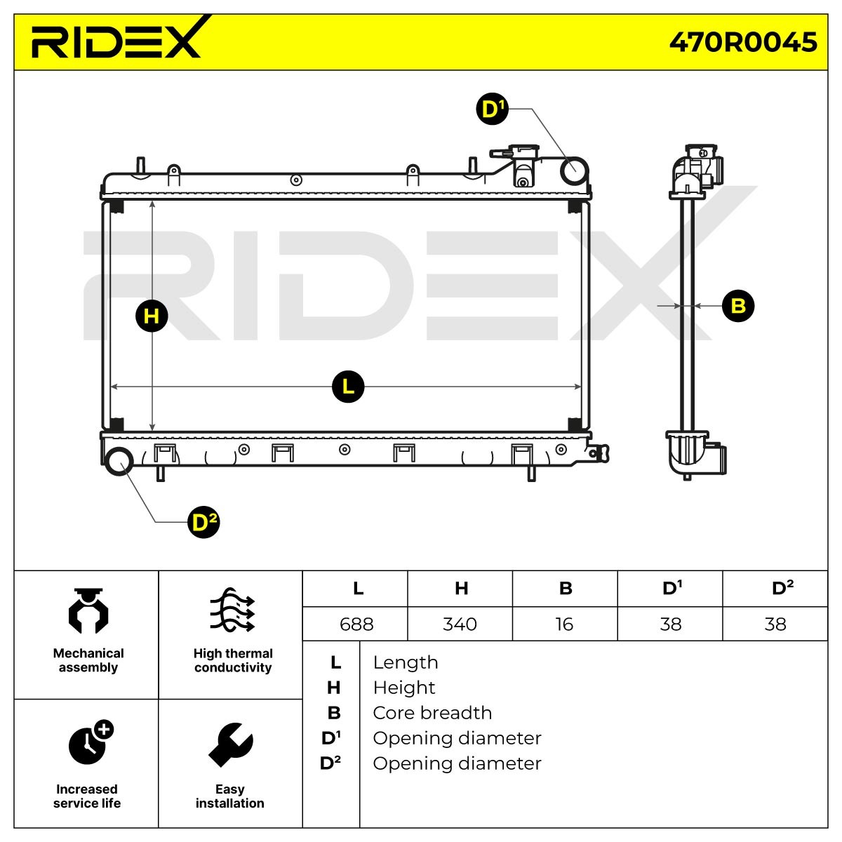 OEM-quality RIDEX 470R0045 Engine radiator