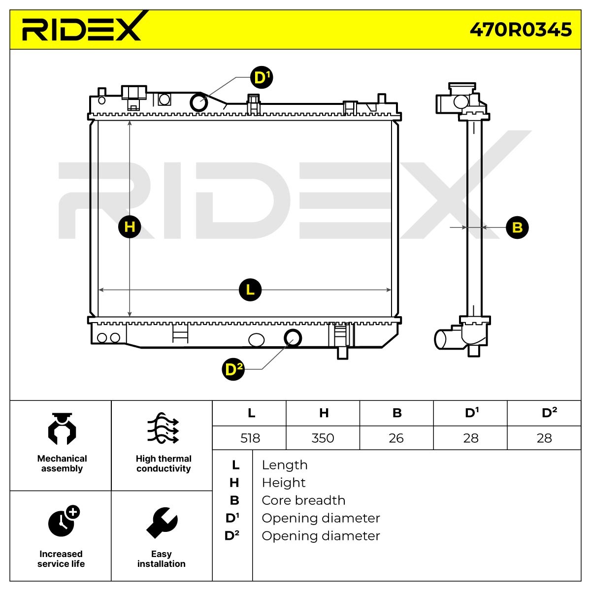 OEM-quality RIDEX 470R0345 Engine radiator