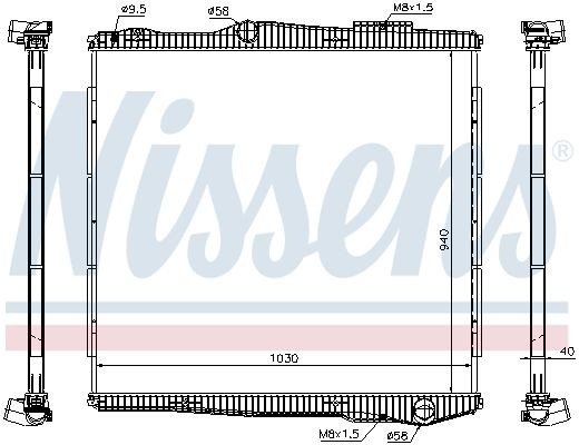 NISSENS Aluminium, 940 x 1050 x 40 mm, without frame, Brazed cooling fins Radiator 672900 buy