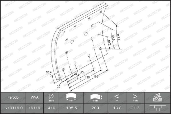 FERODO Brake Lining Kit, drum brake K19116.0-F3653