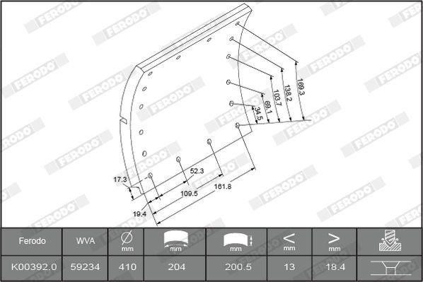 59234 FERODO PREMIER Brake Lining Kit, drum brake K00392.2-F3662 buy