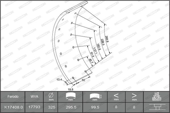 FERODO PREMIER K17408.0-F3653 Brake Lining Kit, drum brake