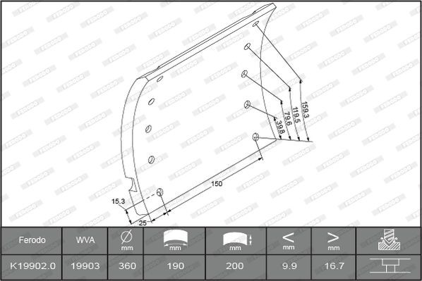 19902 FERODO PREMIER K19902.0-F3658 Brake Lining Kit, drum brake 9317087