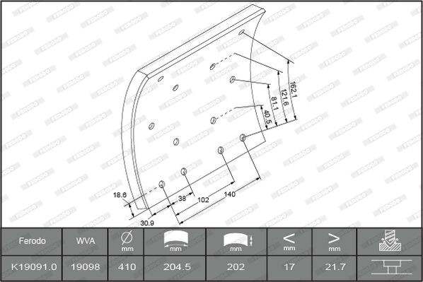 K19091.0-F3653 FERODO Bremsbelagsatz, Trommelbremse für IVECO online bestellen