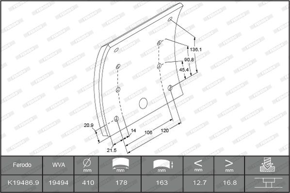 Mercedes R-Class Handbrake shoes 8270770 FERODO K19486.9-F3672 online buy