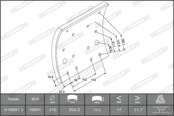 FERODO K19091.9-F3653 Brake Lining Kit, drum brake