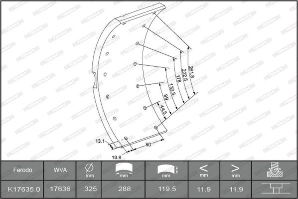 FERODO K17635.0-F3653 Bremsbelagsatz, Trommelbremse für IVECO Zeta LKW in Original Qualität