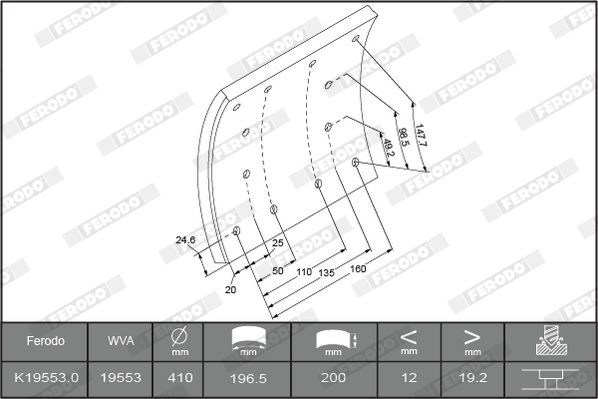 K19716.2-F3656 FERODO Bremsbelagsatz, Trommelbremse für IVECO online bestellen