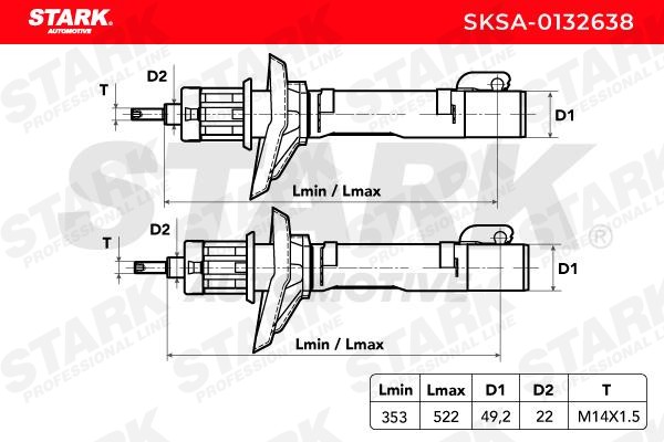 STARK SKSA-0132638 Shock absorber Front Axle, Gas Pressure, Twin-Tube, Suspension Strut, Top pin
