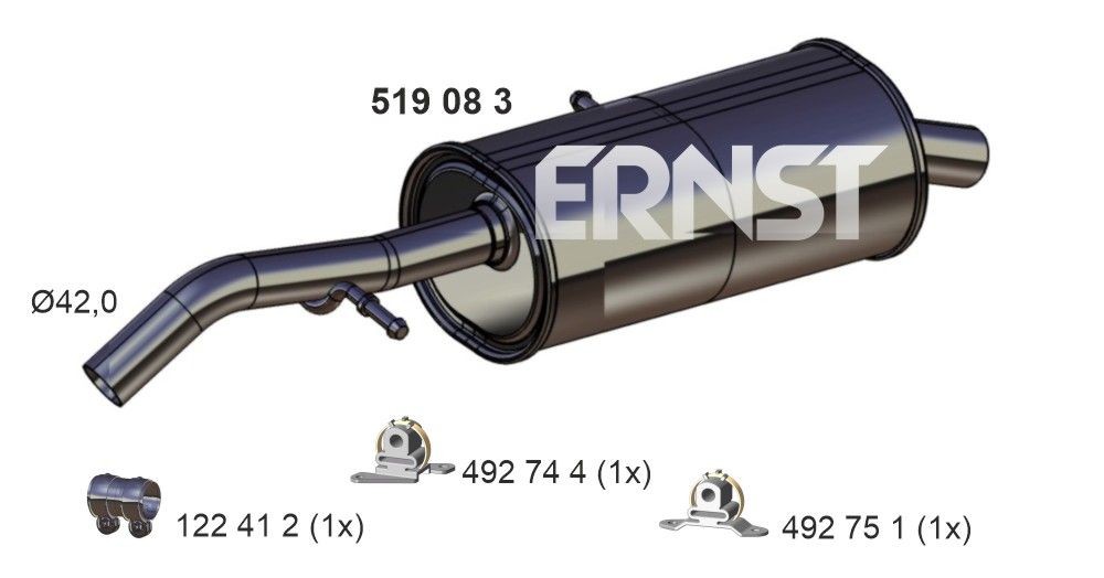 ERNST 519083 Rear silencer without exhaust tip