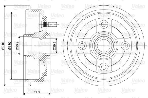 237052 VALEO Brake drum FORD without integrated wheel bearing, without ABS sensor ring, 216mm, Rear Axle