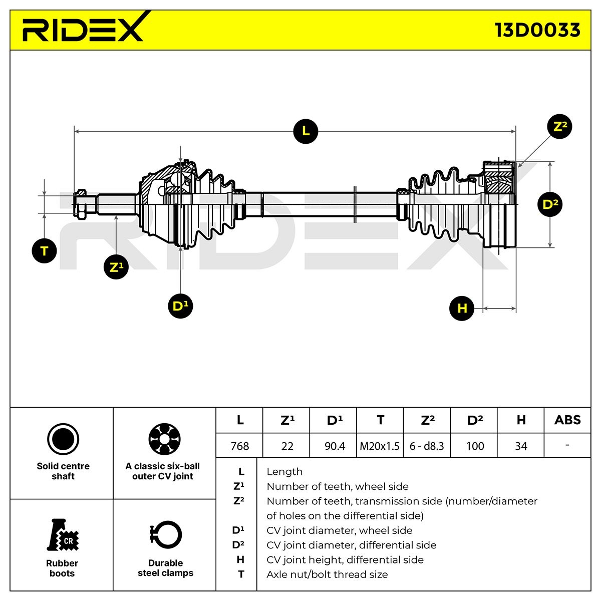 13D0033 CV shaft 13D0033 RIDEX Front Axle Right, 771mm, Manual Transmission